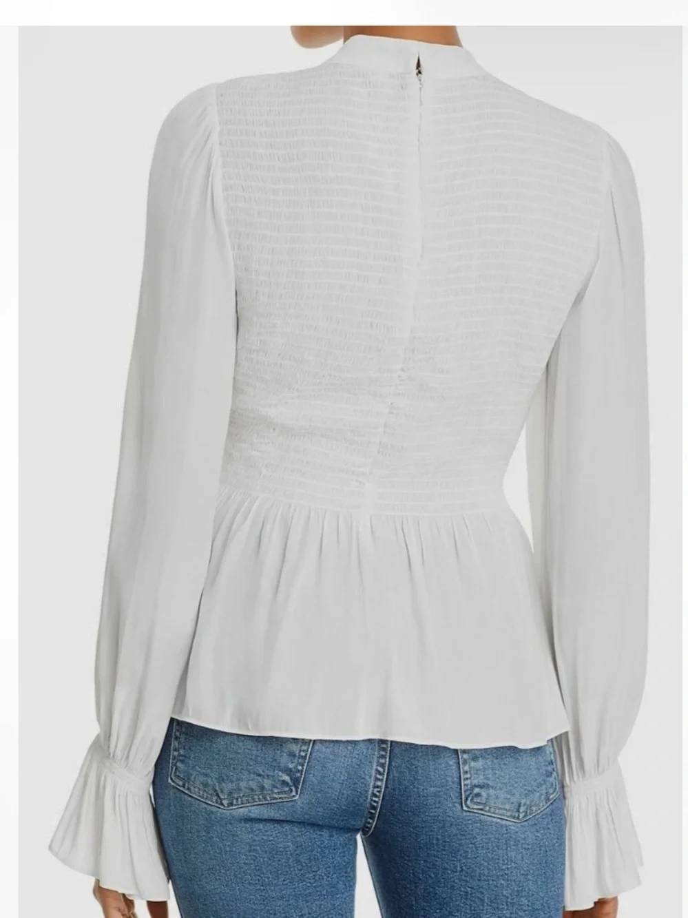 RAMY BROOK Justine Smocked Bell Long Sleeve Blouse White Size Small - Picture 3 of 13